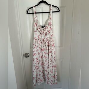 White Floral Dress with Pink Rose Print